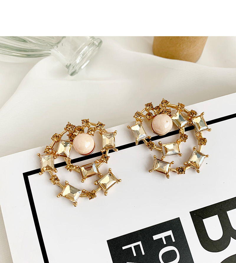 Fashion Champagne Alloy Diamond Round Earrings,Stud Earrings