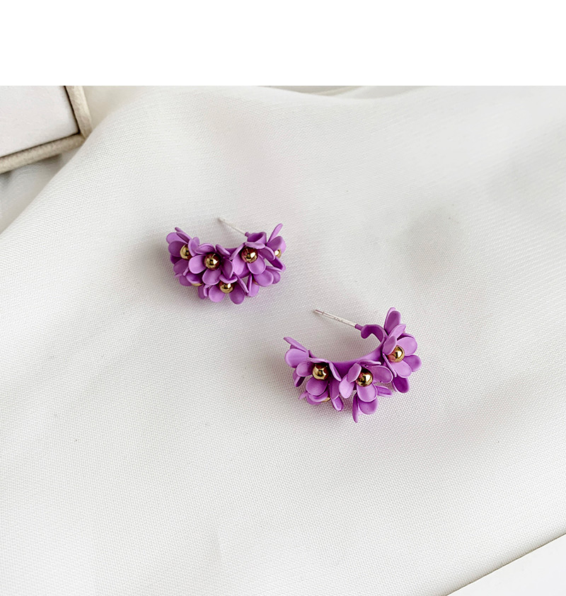 Fashion Purple Alloy Flower Earrings,Stud Earrings