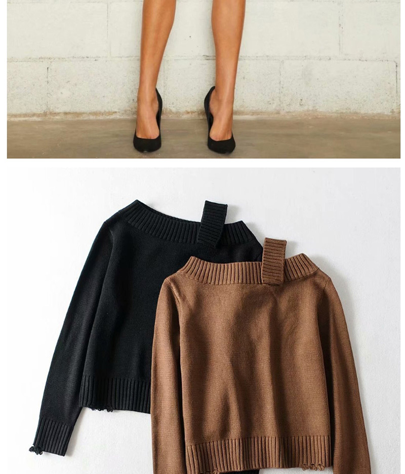 Fashion Black One-shoulder Worn Sweater,Sweater