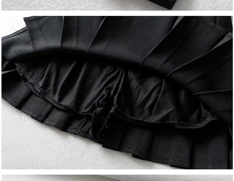 Fashion Black Solid Color Embroidered Pleated A Word Skirt,Skirts