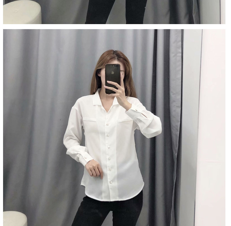 Fashion White Lapel Single-breasted Shirt,Tank Tops & Camis