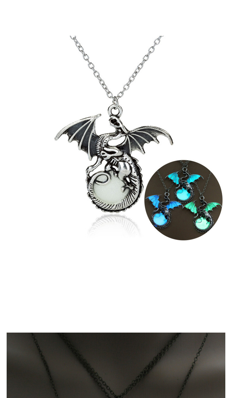Fashion Ancient Bronze + L Blue Green Flying Dragon Luminous Necklace,Pendants