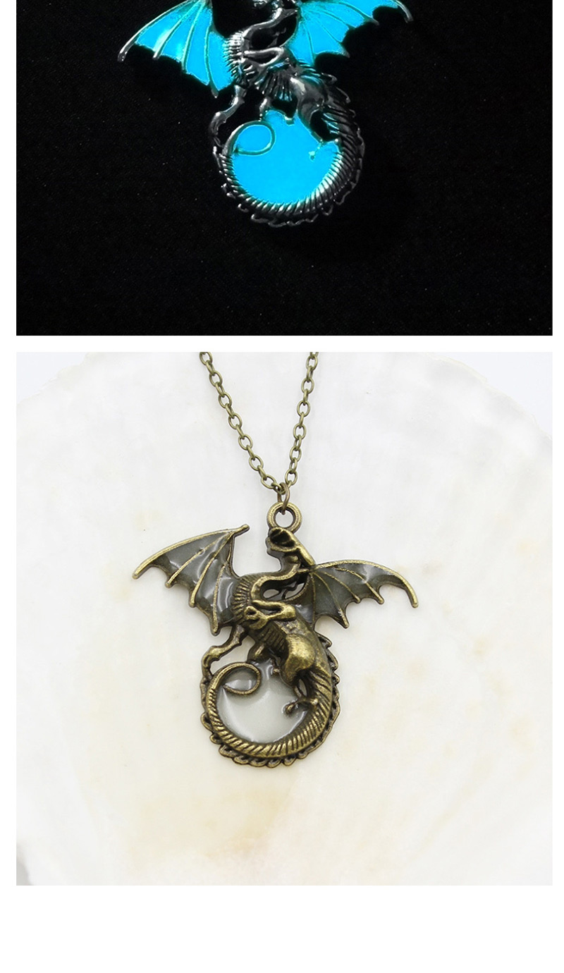 Fashion Ancient Silver + Sky Blue Flying Dragon Luminous Necklace,Pendants