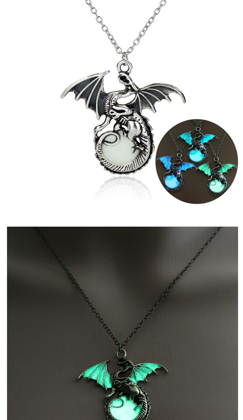 Fashion Ancient Bronze + Sky Blue Flying Dragon Luminous Necklace,Pendants