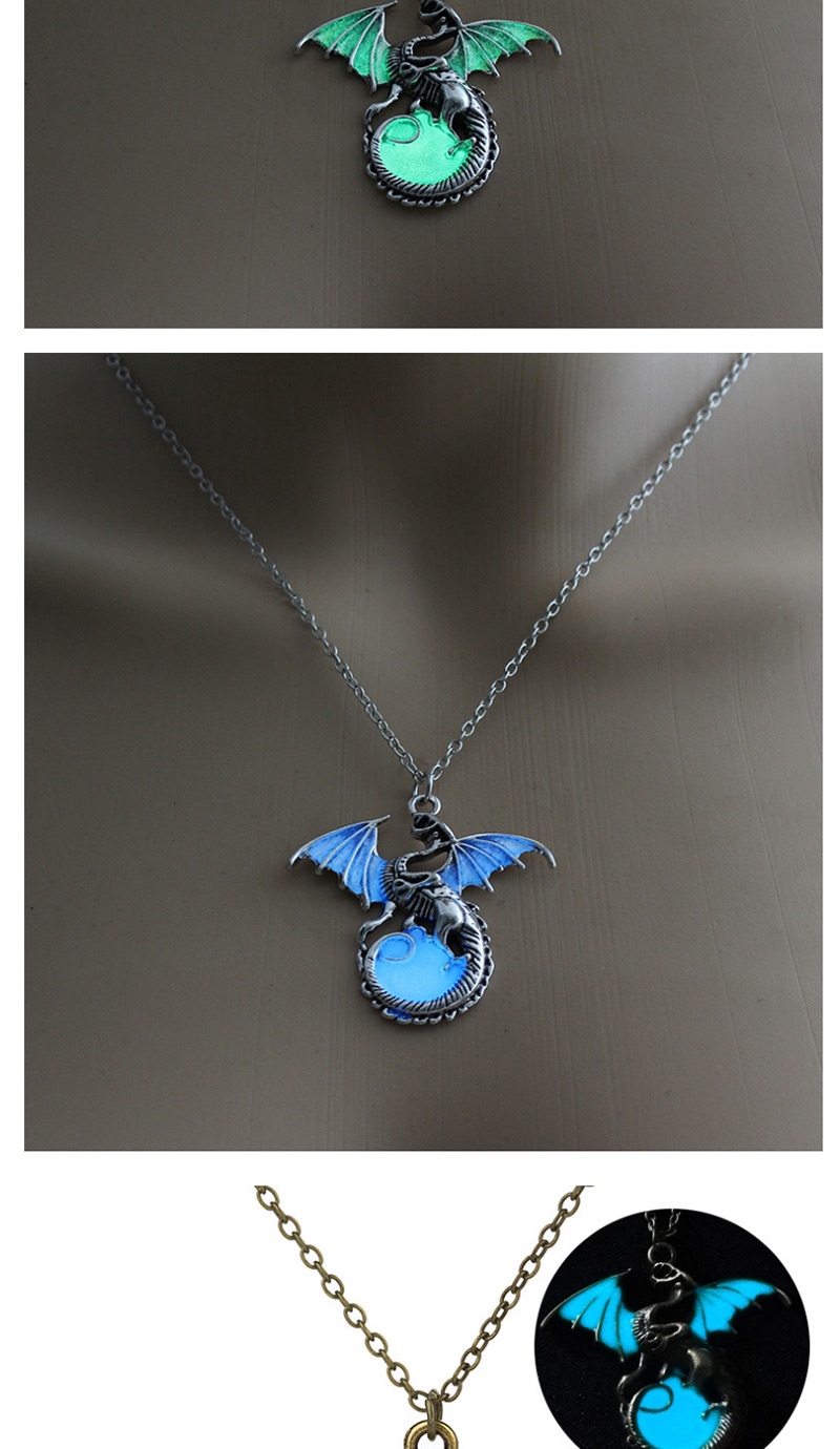 Fashion Ancient Silver + Blue Green Flying Dragon Luminous Necklace,Pendants