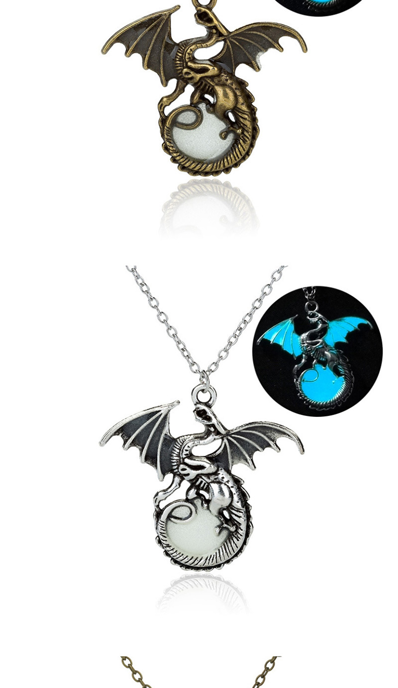 Fashion Ancient Silver + Blue Green Flying Dragon Luminous Necklace,Pendants