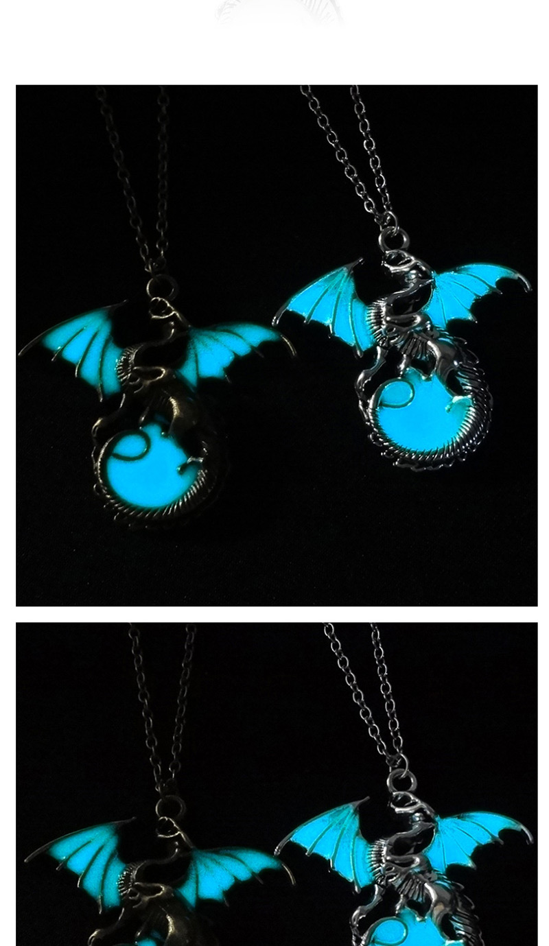 Fashion Ancient Silver + Yellow Green Flying Dragon Luminous Necklace,Pendants