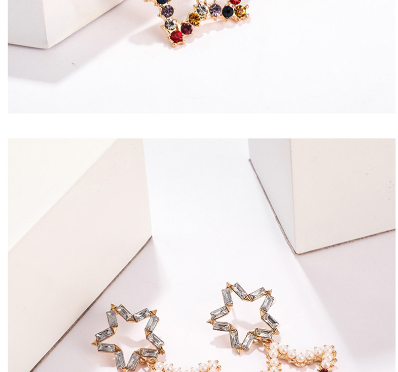 Fashion Gold Diamond Five-pointed Star Pearl Star Earrings,Drop Earrings