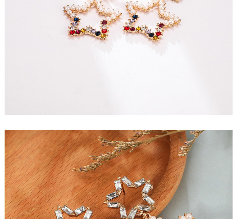 Fashion Gold Diamond Five-pointed Star Pearl Star Earrings,Drop Earrings