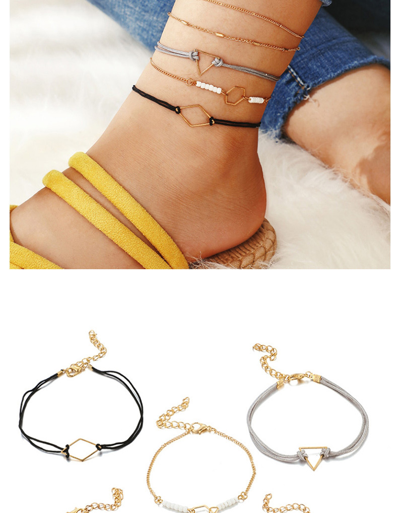 Fashion Gold Line Woven Alloy Geometric Rice Beads Triangle Anklet 5 Sets,Beaded Bracelet