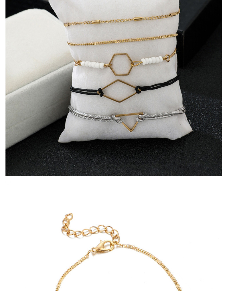Fashion Gold Line Woven Alloy Geometric Rice Beads Triangle Anklet 5 Sets,Beaded Bracelet