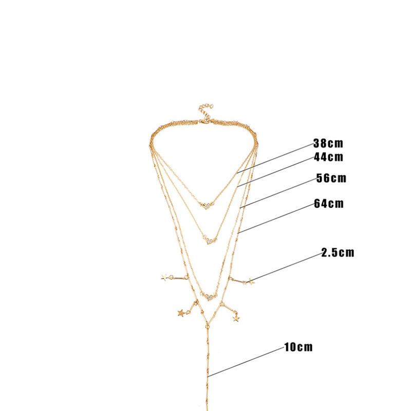 Fashion Gold Diamond Heart-shaped Moon Alloy Star Multi-layer Necklace,Multi Strand Necklaces
