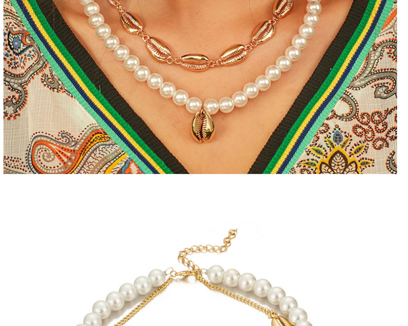 Fashion Gold Alloy Shell Pearl Multi-layer Necklace,Multi Strand Necklaces