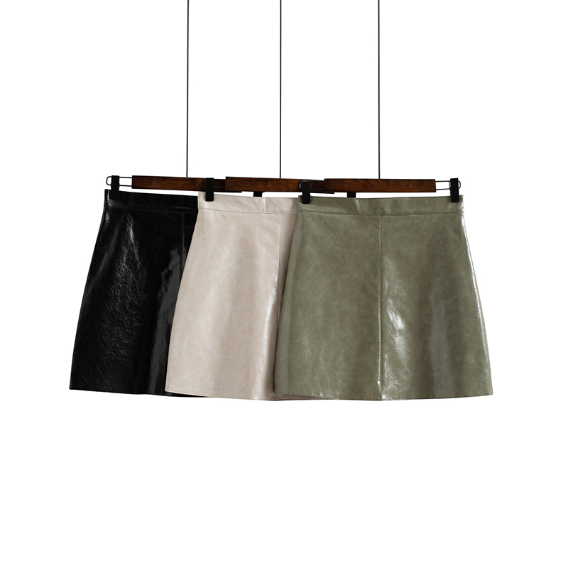 Fashion Black Solid Color Pu Leather Skirt,Skirts