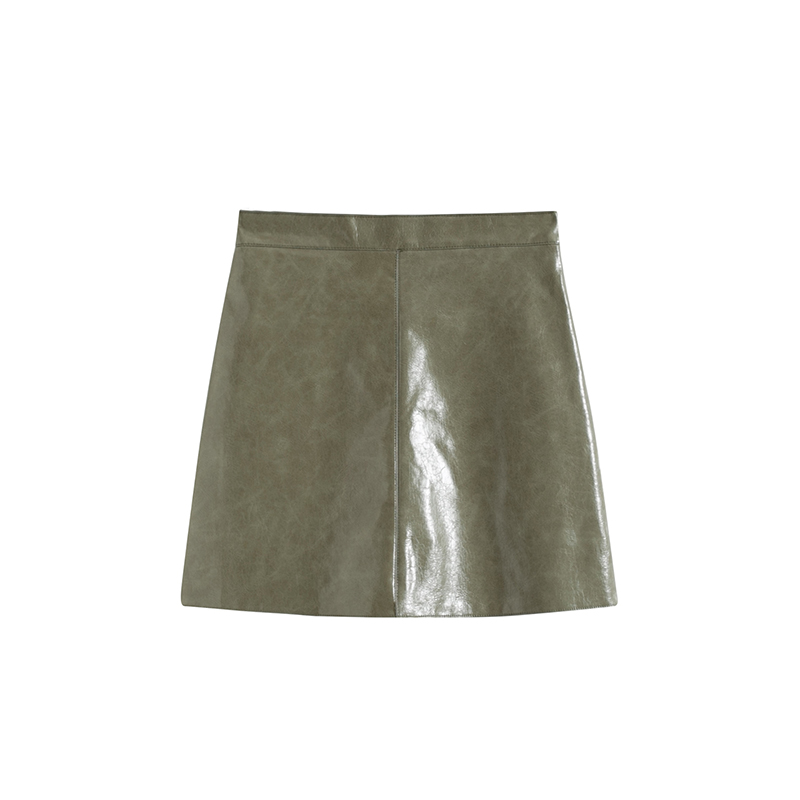 Fashion Khaki Solid Color Pu Leather Skirt,Skirts