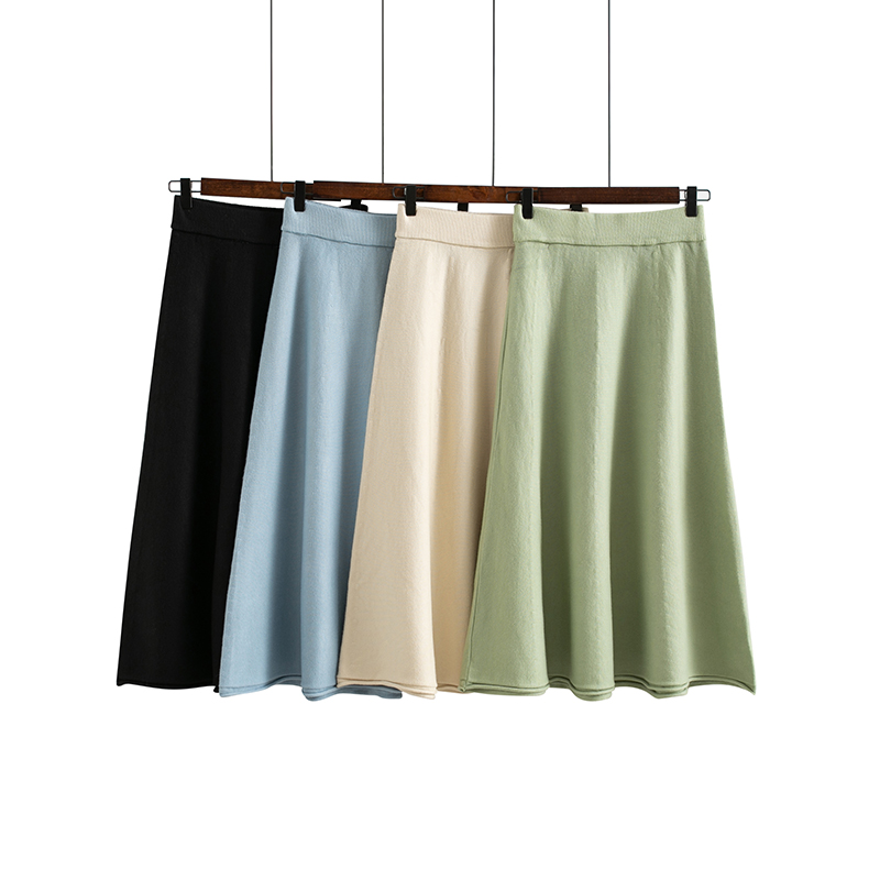 Fashion Green Solid Color Knit Pleated Skirt,Skirts