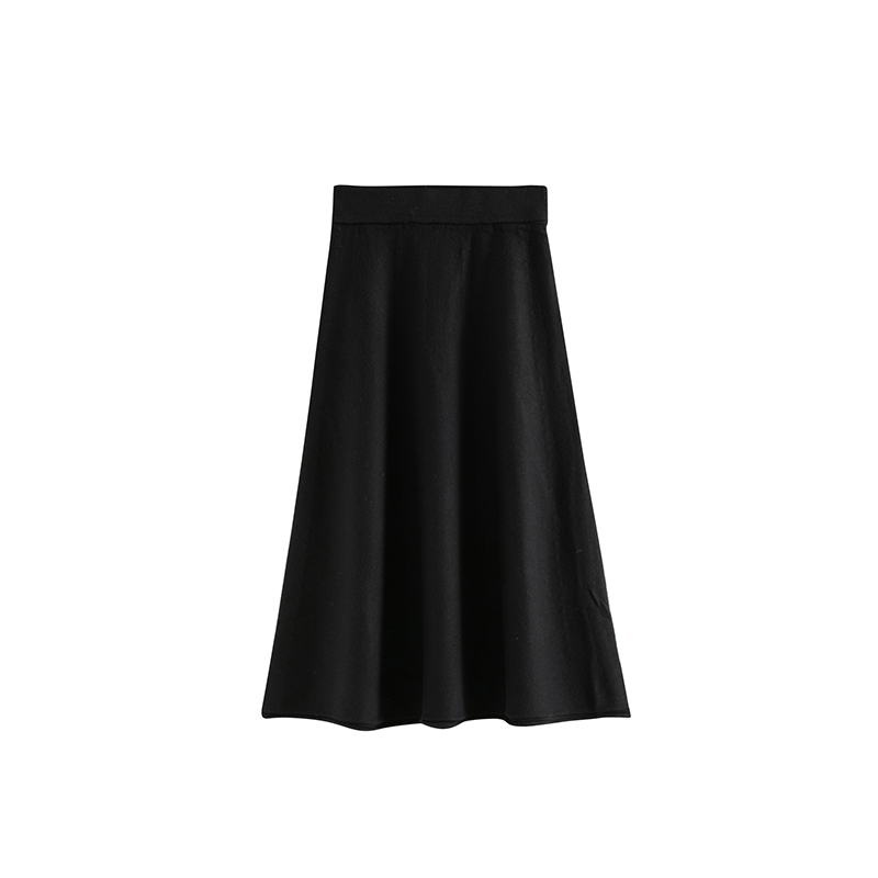 Fashion Black Solid Color Knit Pleated Skirt,Skirts