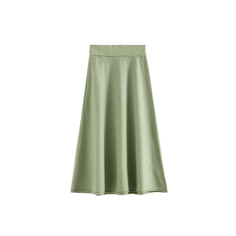 Fashion Green Solid Color Knit Pleated Skirt,Skirts