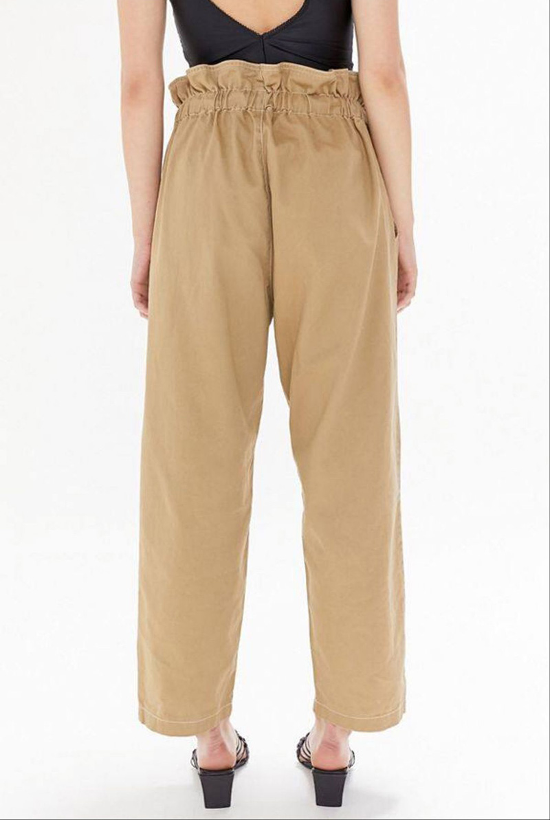 Fashion Khaki Drawstring Flower Pants,Pants