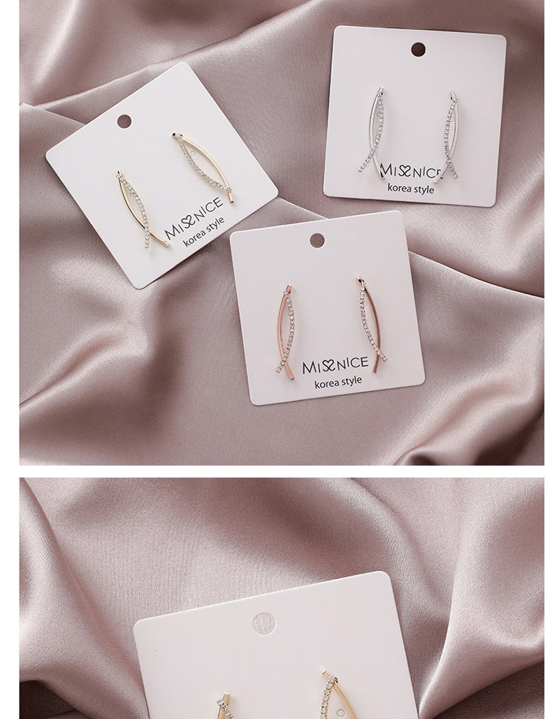 Fashion Champagne Gold  Silver Pin Micro-inlaid Line Curved Earrings,Stud Earrings