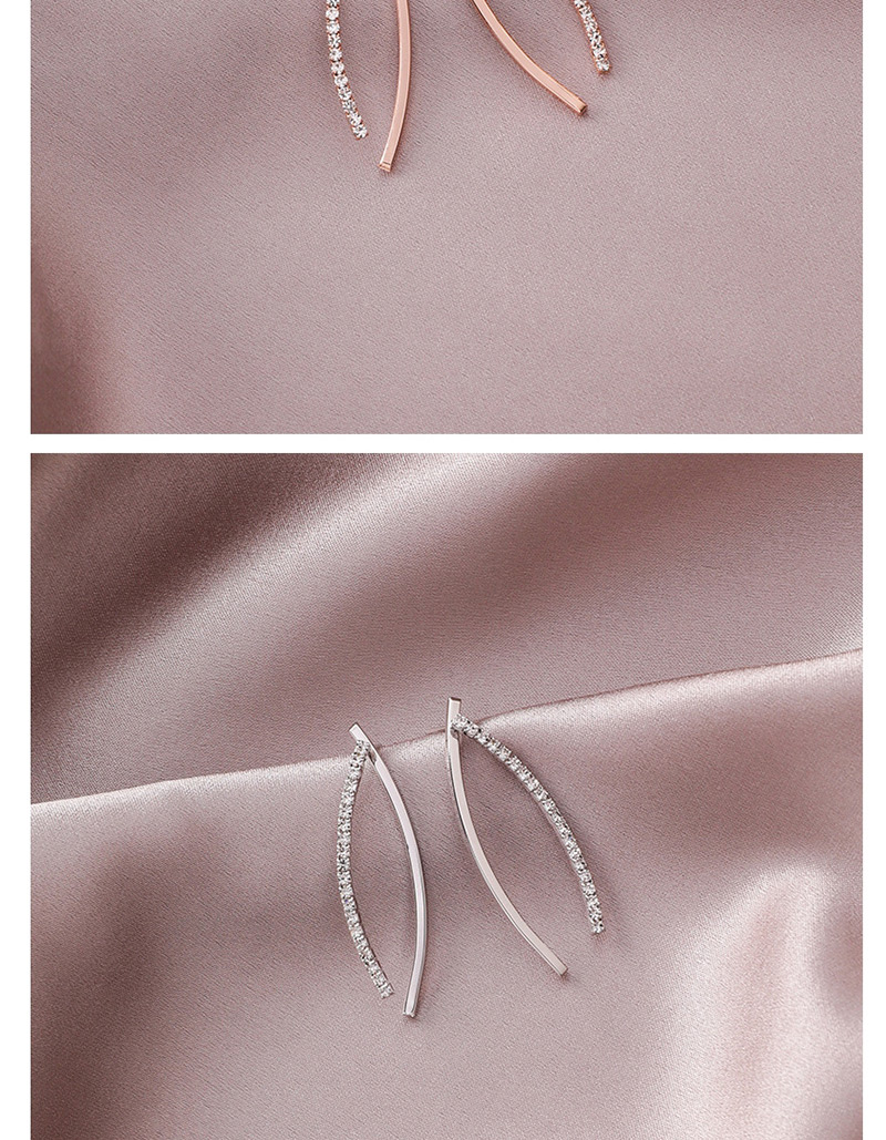 Fashion Silver  Silver Pin Micro-inlaid Line Curved Earrings,Stud Earrings