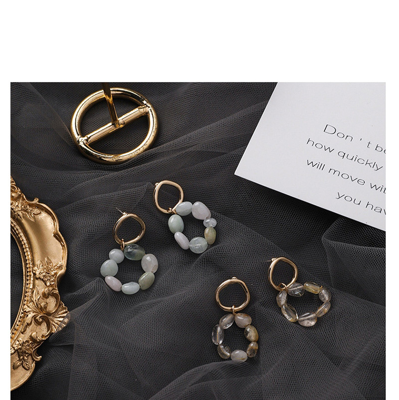 Fashion Transparent Color  Silver Needle Irregular Stone Ring Earrings,Drop Earrings