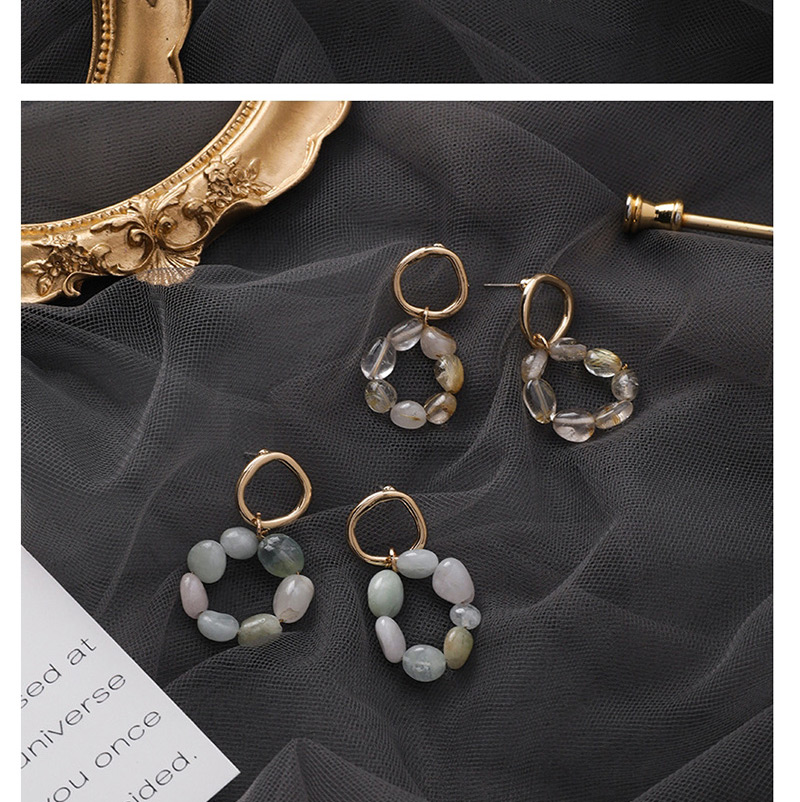 Fashion Green  Silver Needle Irregular Stone Ring Earrings,Drop Earrings