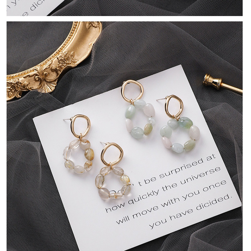 Fashion Green  Silver Needle Irregular Stone Ring Earrings,Drop Earrings