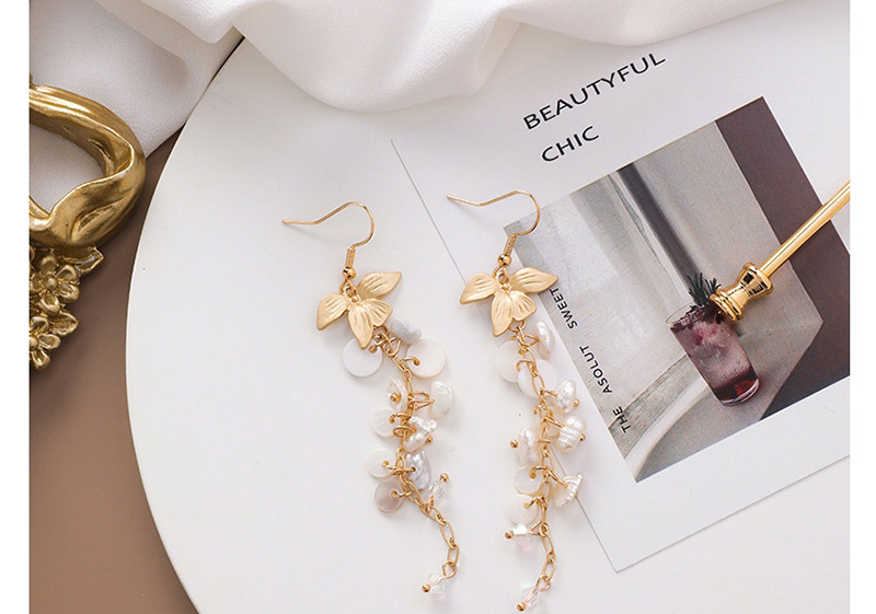 Fashion Gold Flower Irregular Pearl Tassel Earrings,Drop Earrings