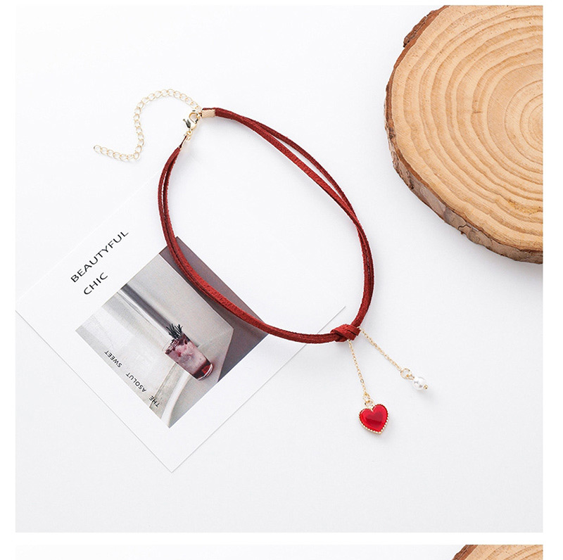 Fashion Red Pearl Love Velvet Necklace,Pendants