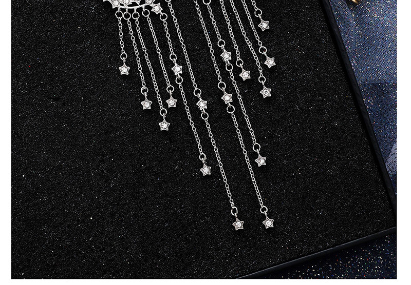 Fashion Silver  Silver Needle Star Multilayer Tassel Earrings,Drop Earrings