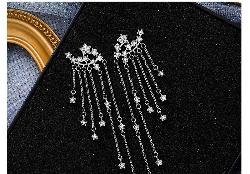 Fashion Silver  Silver Needle Star Multilayer Tassel Earrings,Drop Earrings