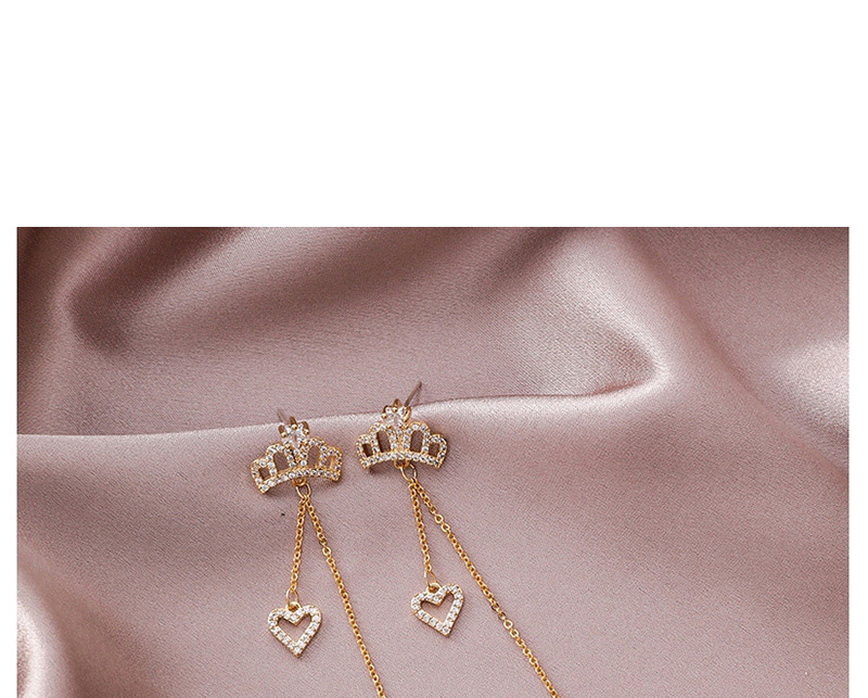 Fashion Gold  Silver Pin Micro-inlaid Crown Love Tassel Earrings,Drop Earrings