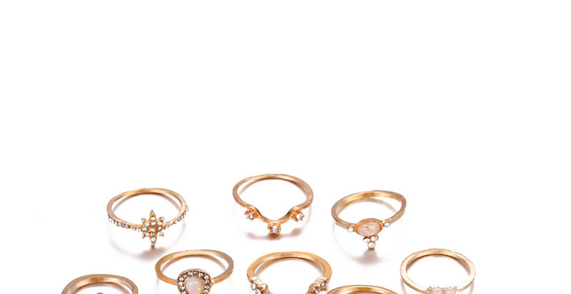 Fashion Gold Diamond-shaped Star-shaped Crown Drop-shaped Ring With 16 Sets,Fashion Rings