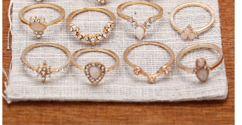 Fashion Gold Diamond-shaped Star-shaped Crown Drop-shaped Ring With 16 Sets,Fashion Rings