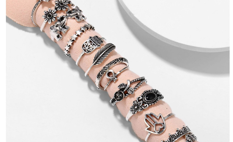 Fashion Silver Elephant Snake Palm Rose Ring 14 Piece Set,Fashion Rings