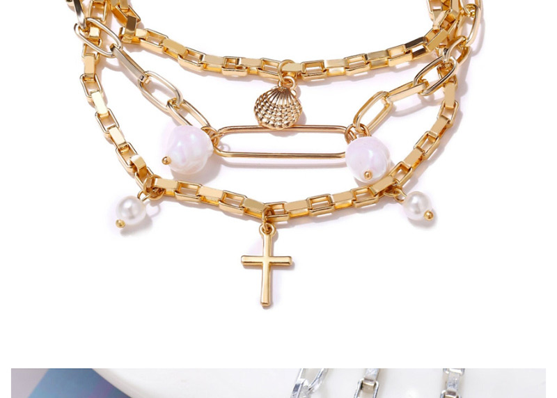 Fashion Gold Cross Metal Scallop Pearl Bracelet 3 Piece Set,Fashion Bracelets