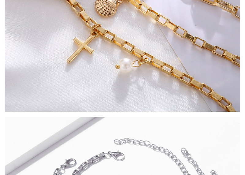 Fashion Gold Cross Metal Scallop Pearl Bracelet 3 Piece Set,Fashion Bracelets