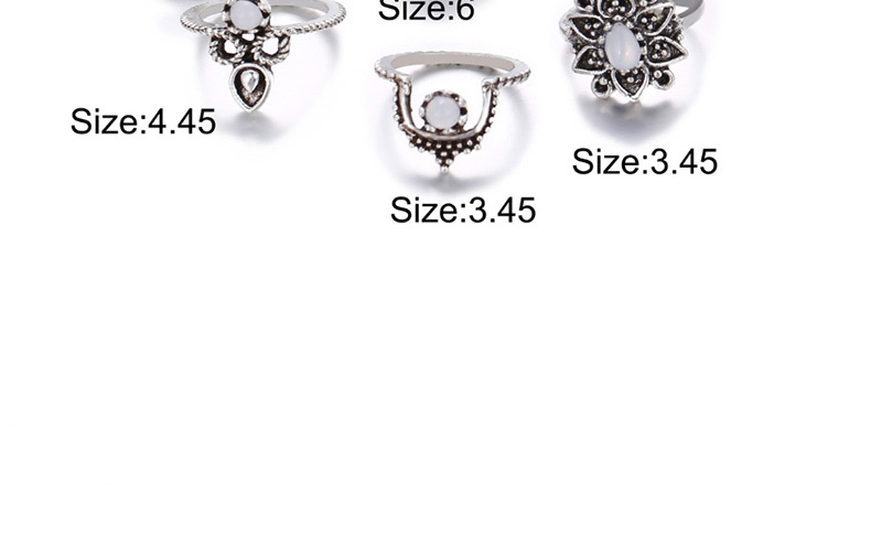 Fashion Silver Openwork Flower Imitation Opal Ring Set Of 9,Fashion Rings
