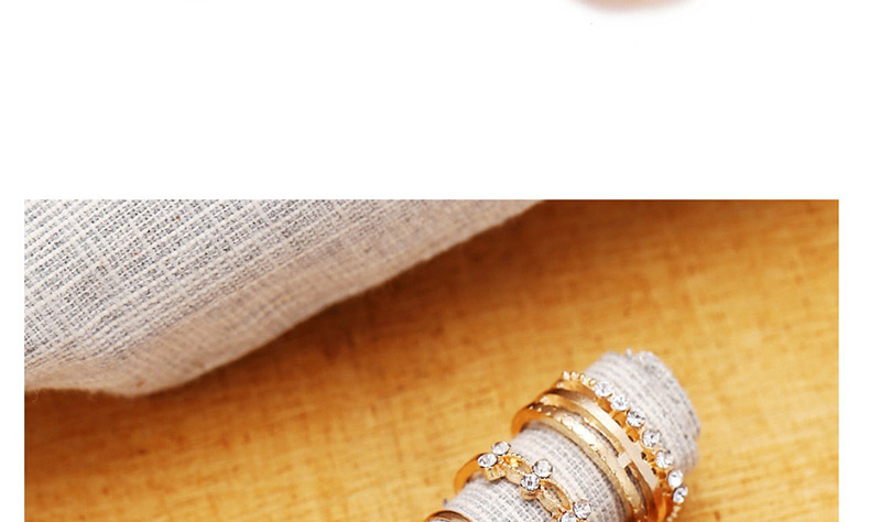Fashion Gold Cross Flower Chain Inlaid Rhinestone Ring Set Of 8,Fashion Rings