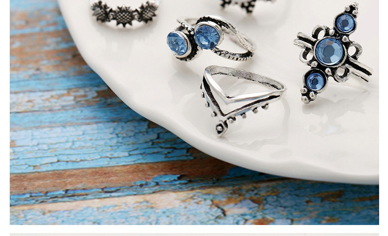 Fashion Silver Sunflower Inlaid Opal Ring Set Of 6,Fashion Rings