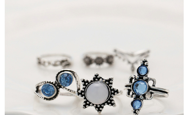Fashion Silver Sunflower Inlaid Opal Ring Set Of 6,Fashion Rings