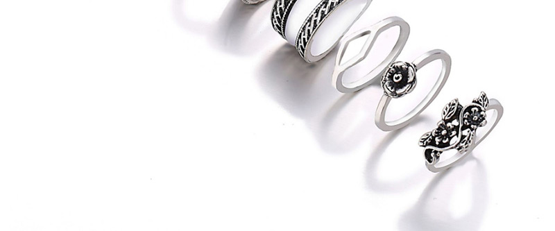 Fashion Silver Openwork Carved Leaf Feather Ring Set Of 9,Fashion Rings