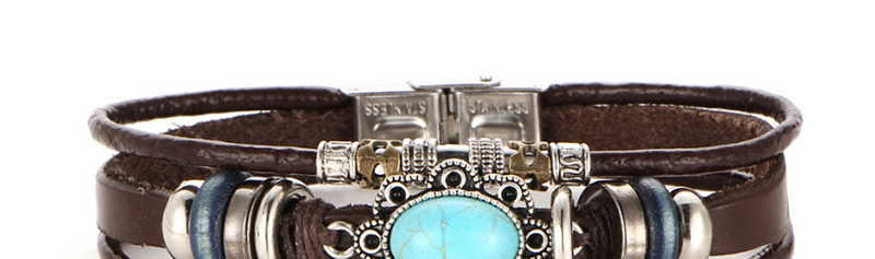 Fashion Silver Faux Leather Inlaid Oval Turquoise Bracelet,Fashion Bracelets