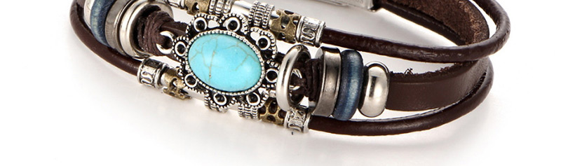 Fashion Silver Faux Leather Inlaid Oval Turquoise Bracelet,Fashion Bracelets