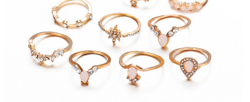 Fashion Gold Water Drop Opal Gem Stars Ring 10 Piece Set,Fashion Rings