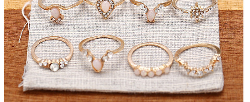 Fashion Gold Water Drop Opal Gem Stars Ring 10 Piece Set,Fashion Rings
