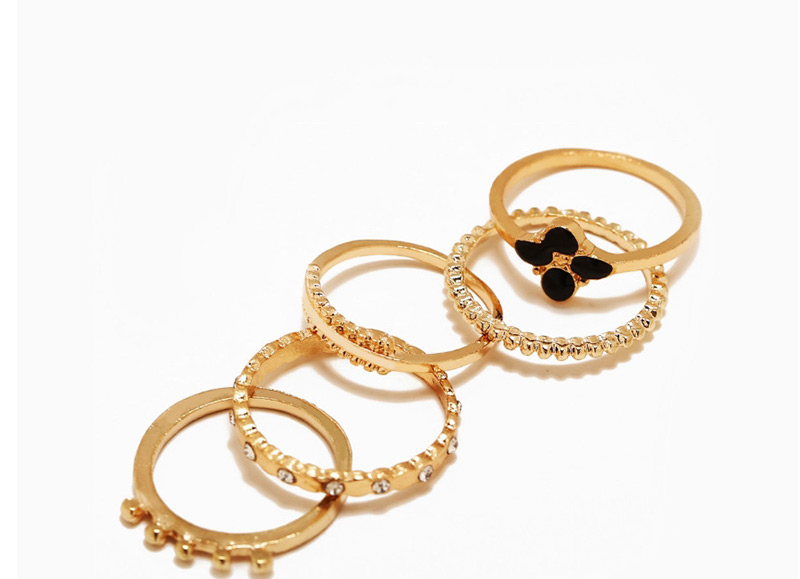 Fashion Gold Obsidian Flower Ring Set Of 5,Fashion Rings
