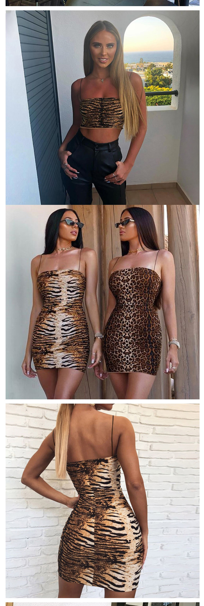 Fashion Leopard Print Dress One-shoulder Halter Vest,Tank Tops & Camis