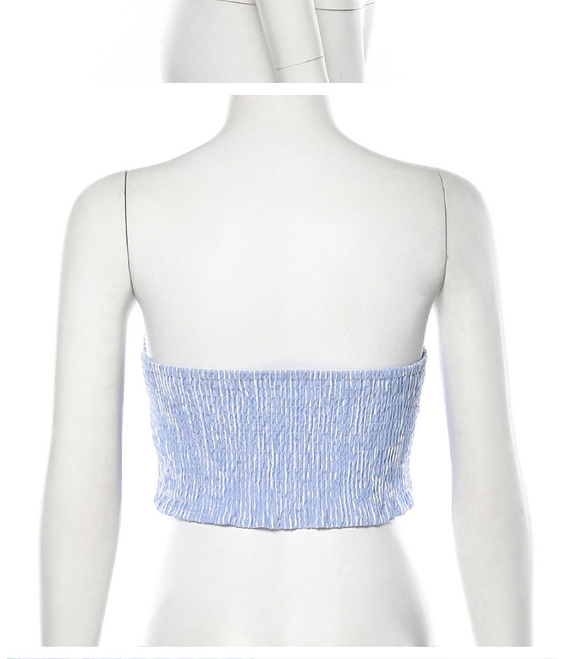 Fashion Blue Single-breasted One-shoulder Strap With Short T-shirt,Tank Tops & Camis